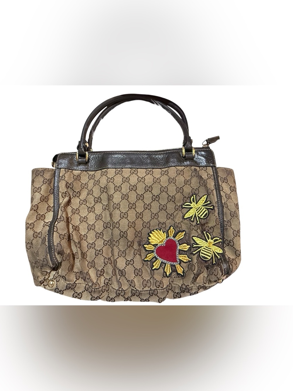 Vintage Gucci Brown Canvas GG Monogram Shoulder Bag with Gold Hardware - Picture 2 of 13